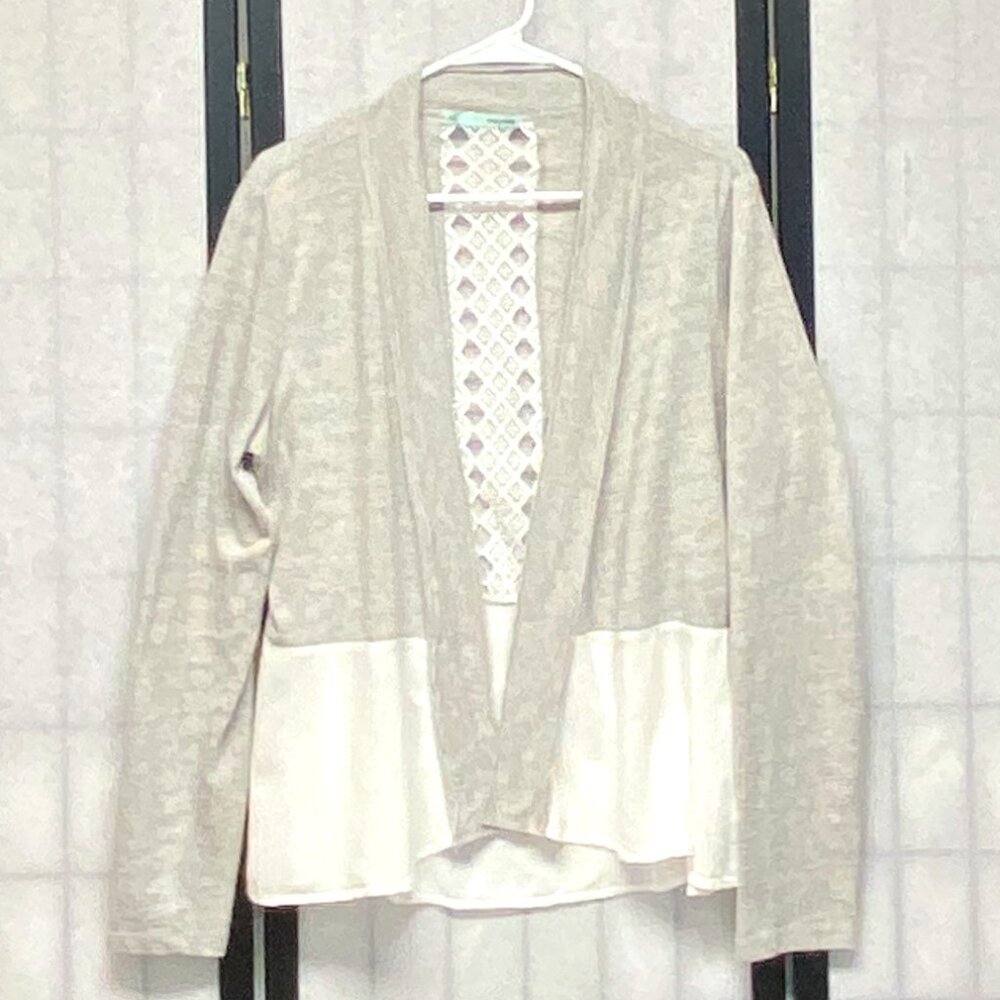 Maurices Grey Asymmetrical Cardigan Sweater XL Lace Back Sheer Hem Long Sleeve